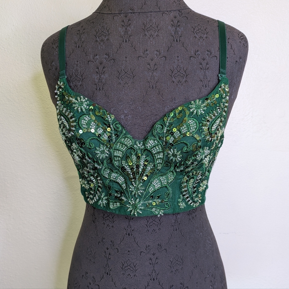 Windsor Emerald Green Beaded Embellished Tank Crop Top